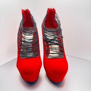 Shi by Journeys Red Strappy Stiletto Heels Platform Shoes Size 6